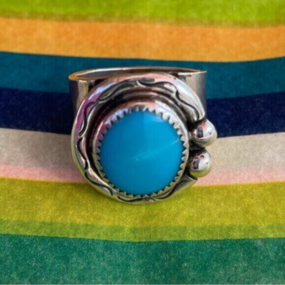 Vintage Men's Turquoise Sterling Silver Ring (Size 10) - Picture 5 of 5